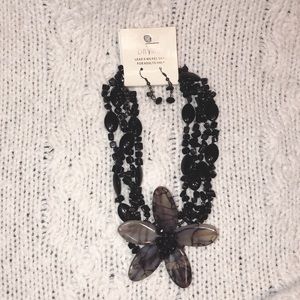 Black stone necklace set